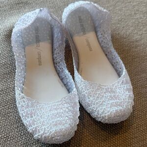 Melissa Glitter Woven Jelly Flats in Light Silver